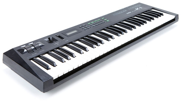 Archival-style photograph of a Kawai K1 digital synthesizer keyboard